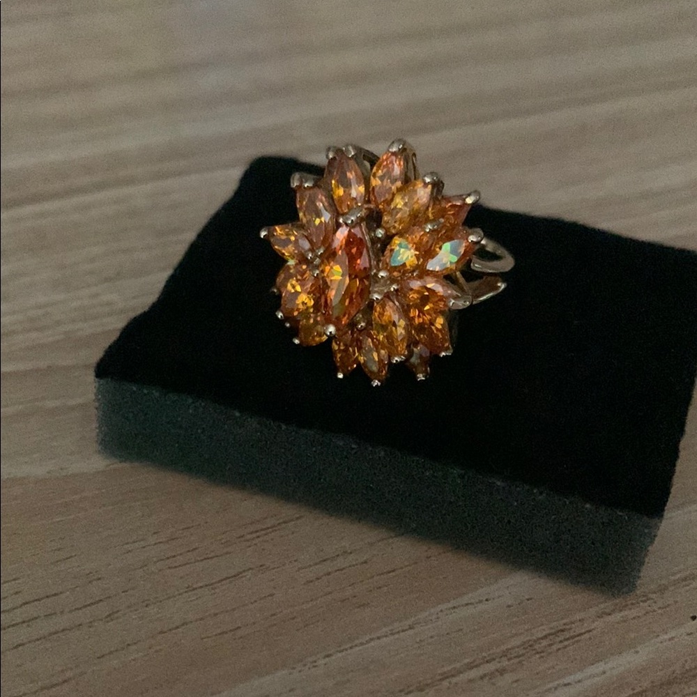 Orange Citrine Marquise Cluster Ring, size 6